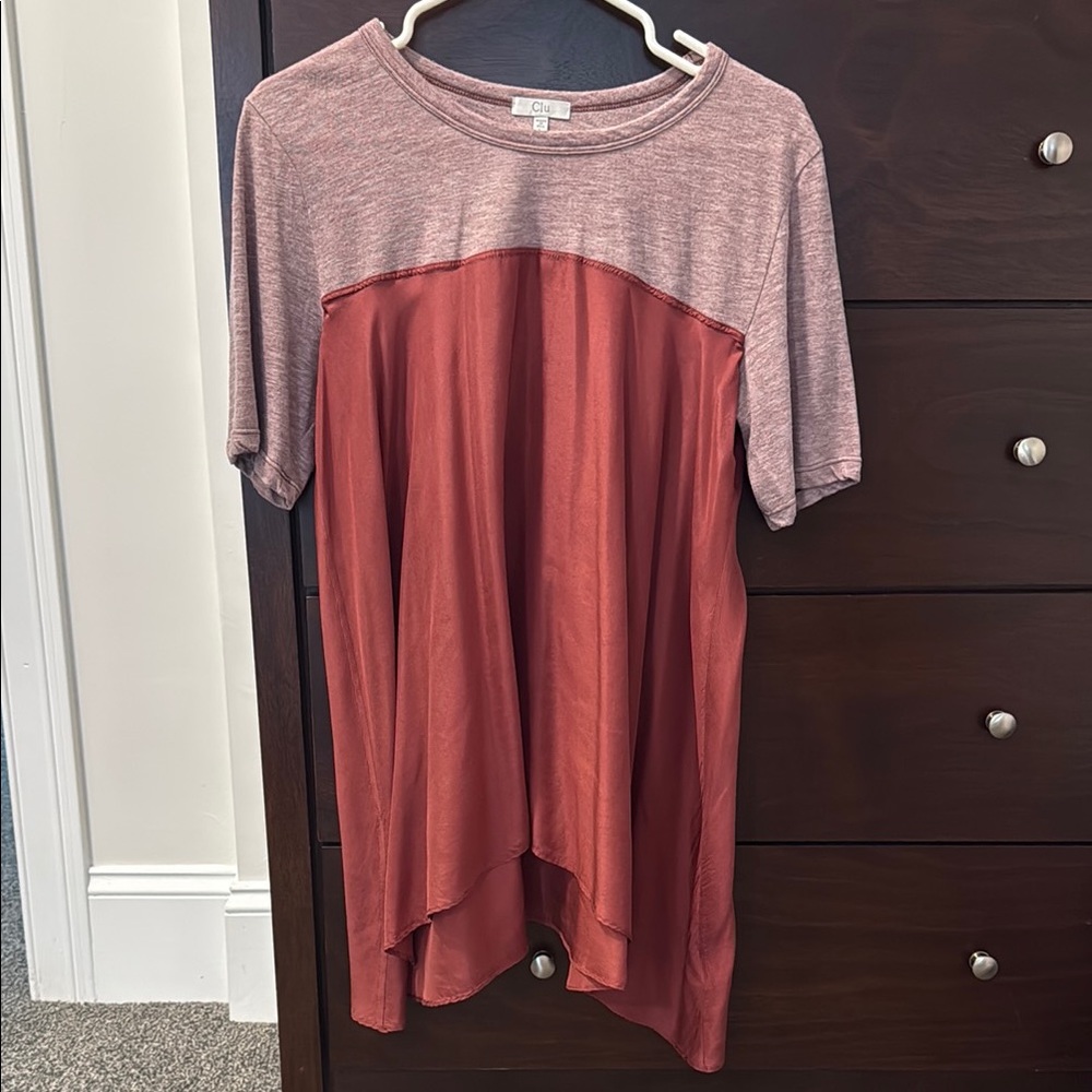 Clu Women's Genuine Silk Two-Tone Top - Burgundy and Red